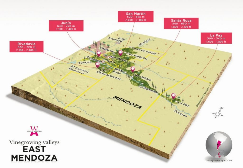 Wine region map for Eastern Mendoza