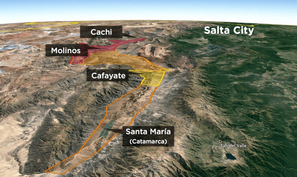 Calchaqui Valley wine region map, Cafayate, Salta, Santa Maria, Cachi, Molinos