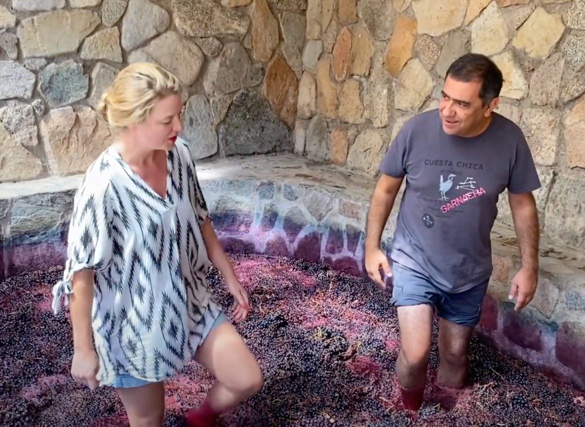Marcelo Retamal and Amanda Barnes foot stomping wines at Viñedos de Alcohuaz in Elqui